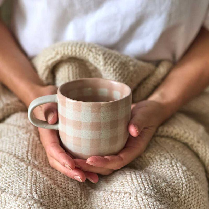 Robert Gordon Cat's Pyjamas Mug  - Soft Terracotta Check image number 1